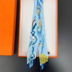French Style Skinny Scarf Chain Print Ribbon Neckerchief Twilly Scarf