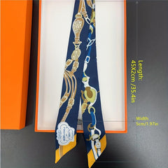 French Style Skinny Scarf Chain Print Ribbon Neckerchief Twilly Scarf