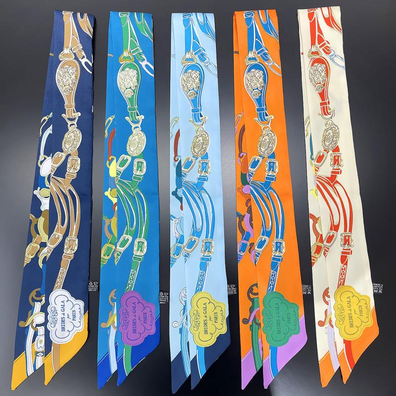 French Style Skinny Scarf Chain Print Ribbon Neckerchief Twilly Scarf
