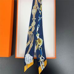 French Style Skinny Scarf Chain Print Ribbon Neckerchief Twilly Scarf
