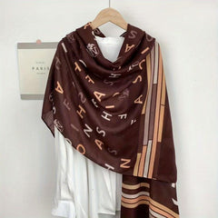 Letter Print Scarf Long Shawl Women Outdoor Windproof Head Wrap
