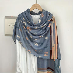 Letter Print Scarf Long Shawl Women Outdoor Windproof Head Wrap