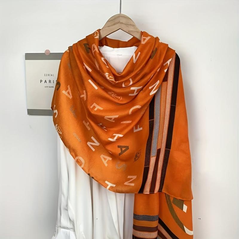 Letter Print Scarf Long Shawl Women Outdoor Windproof Head Wrap