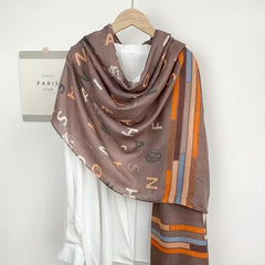 Letter Print Scarf Long Shawl Women Outdoor Windproof Head Wrap
