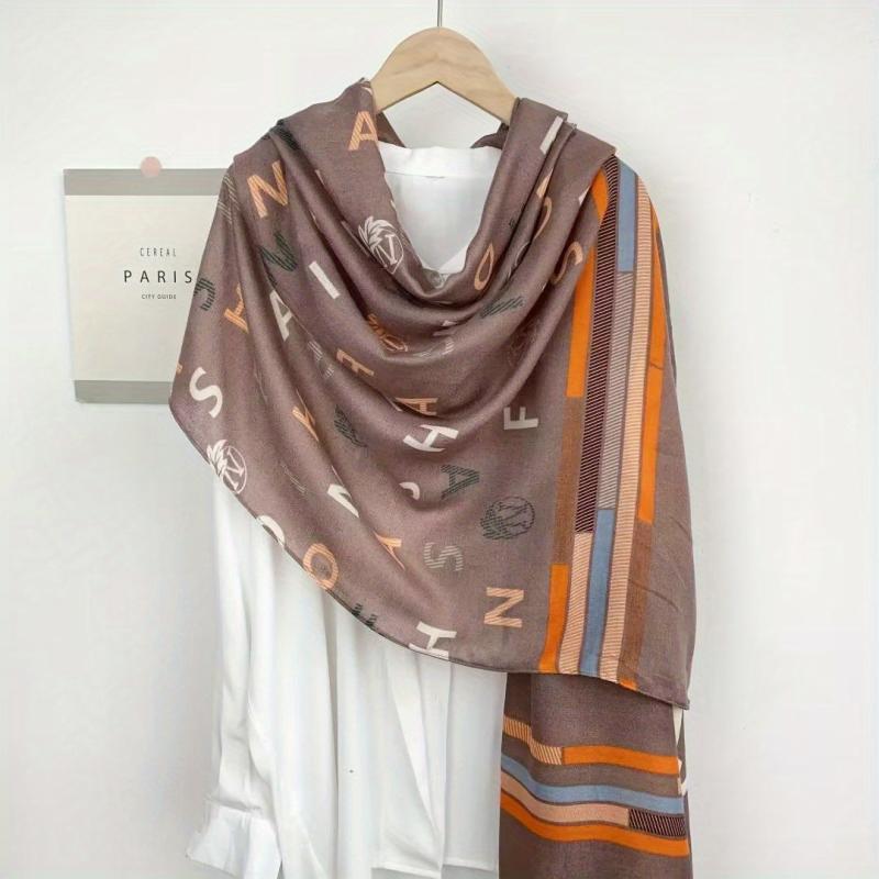 Letter Print Scarf Long Shawl Women Outdoor Windproof Head Wrap