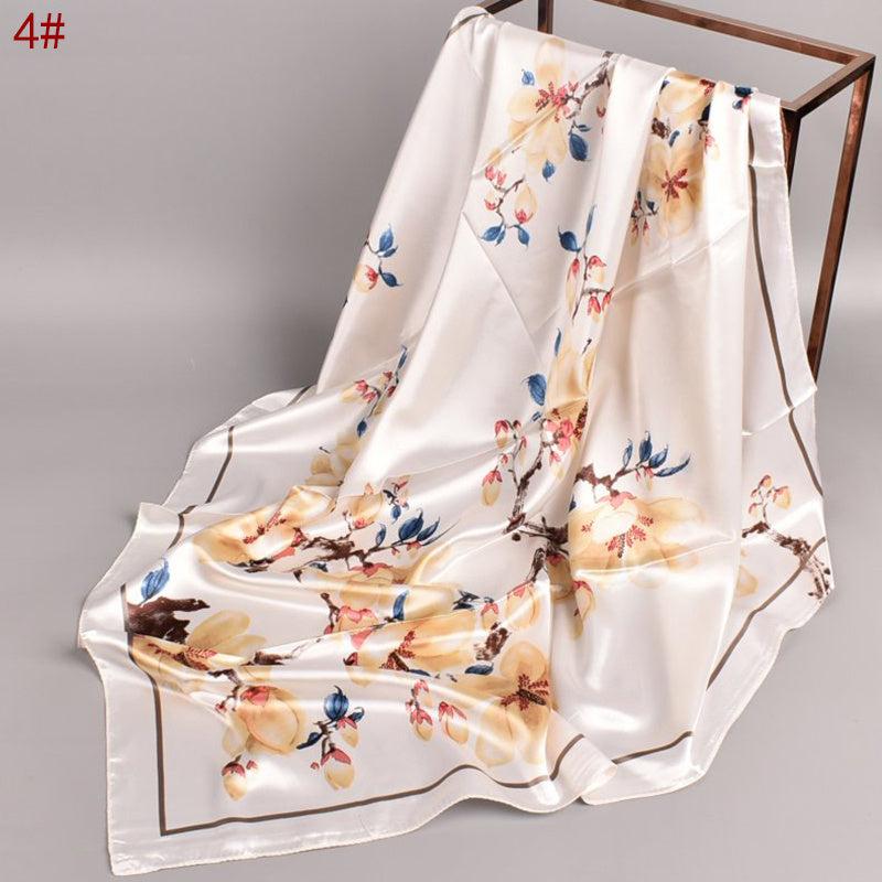 Peach Blossom Pattern Scarf Shawl Silk Women's Wrap Bandana