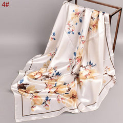 Peach Blossom Pattern Scarf Shawl Silk Women's Wrap Bandana