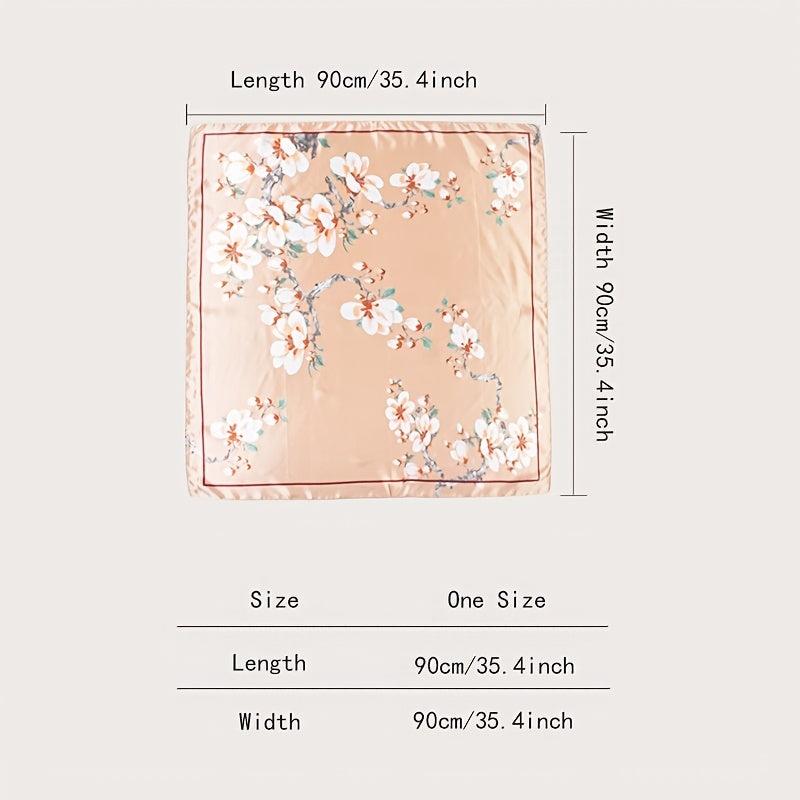 Peach Blossom Pattern Scarf Shawl Silk Women's Wrap Bandana
