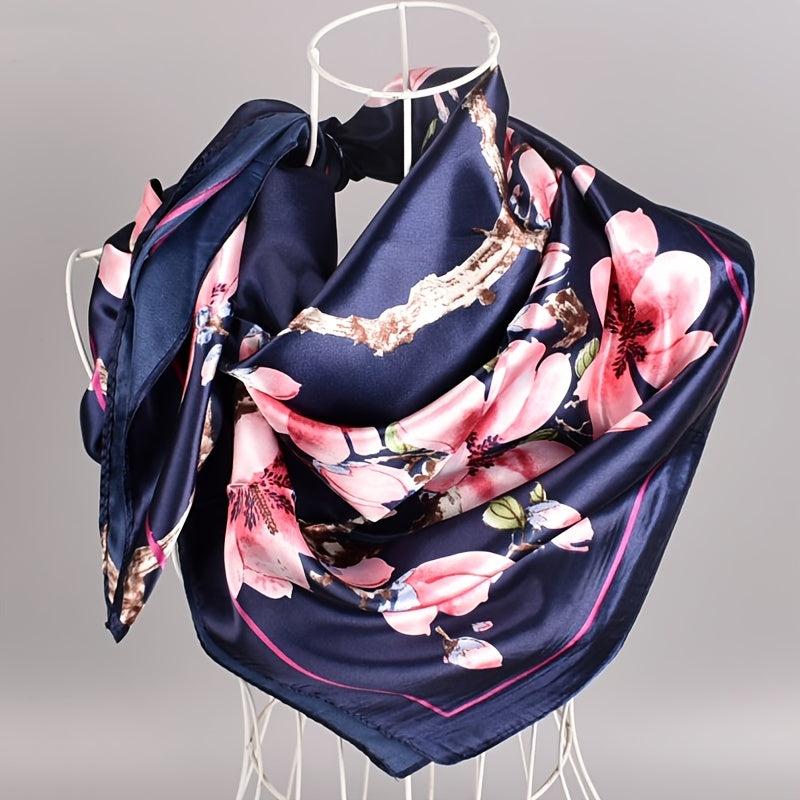 Peach Blossom Pattern Scarf Shawl Silk Women's Wrap Bandana