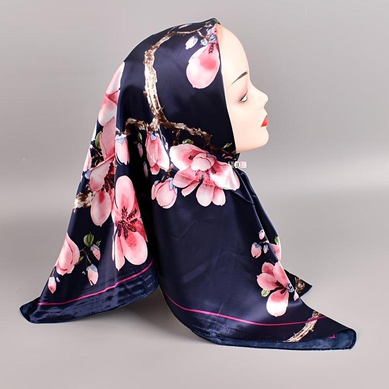 Peach Blossom Pattern Scarf Shawl Silk Women's Wrap Bandana