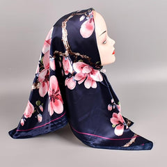 Peach Blossom Pattern Scarf Shawl Silk Women's Wrap Bandana