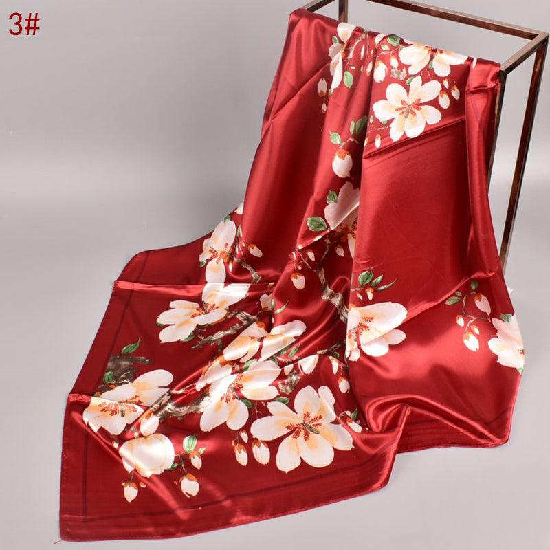 Peach Blossom Pattern Scarf Shawl Silk Women's Wrap Bandana