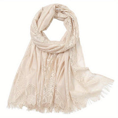 Large Jacquard Flower Lace Shawl - Elegant Hollow Cape for Party or Wedding