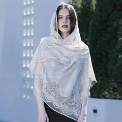 Large Jacquard Flower Lace Shawl - Elegant Hollow Cape for Party or Wedding