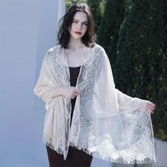 Large Jacquard Flower Lace Shawl - Elegant Hollow Cape for Party or Wedding