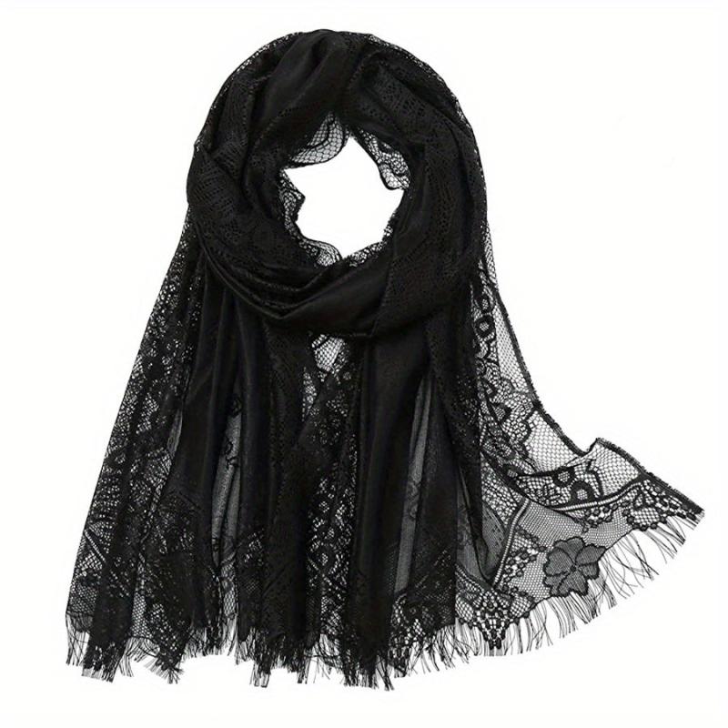 Large Jacquard Flower Lace Shawl - Elegant Hollow Cape for Party or Wedding
