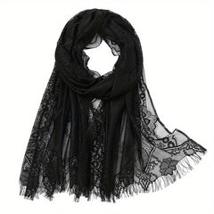 Large Jacquard Flower Lace Shawl - Elegant Hollow Cape for Party or Wedding