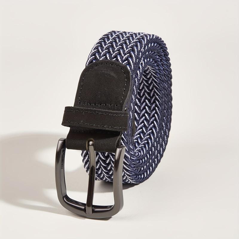 Men's Casual Woven Leather Belt - Elastic Canvas Youth Belt