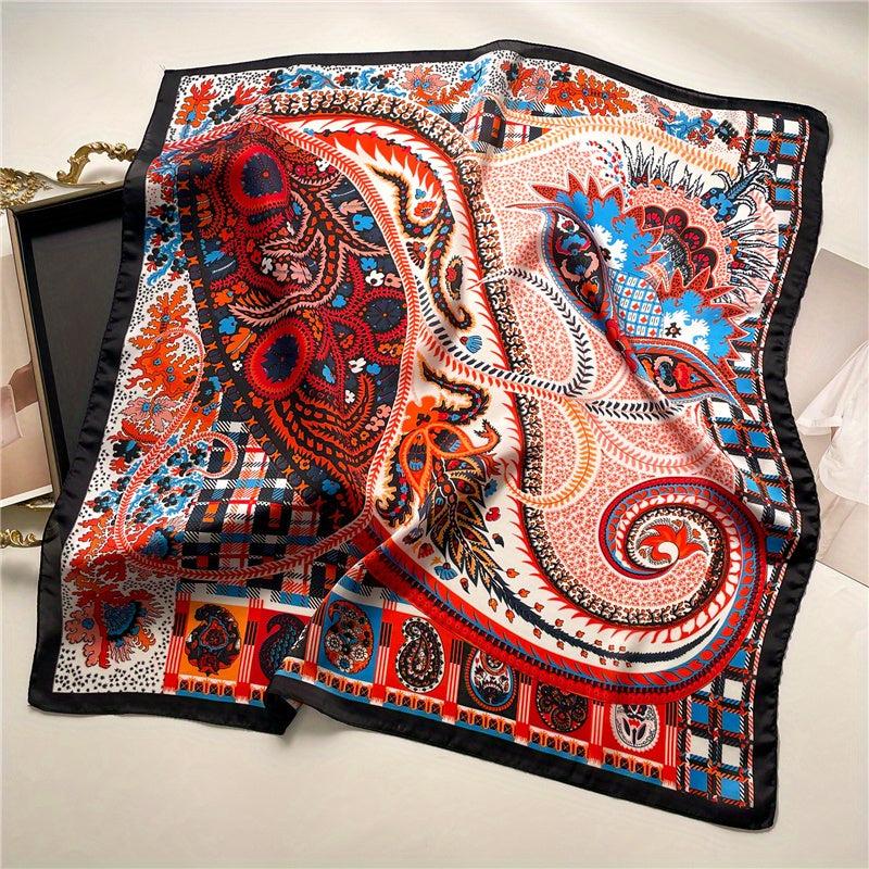 Boho Floral Print Bandana Vintage Silk Square Scarf