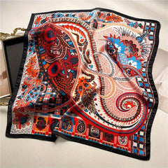 Boho Floral Print Bandana Vintage Silk Square Scarf