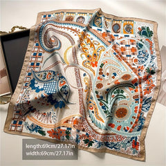 Boho Floral Print Bandana Vintage Silk Square Scarf