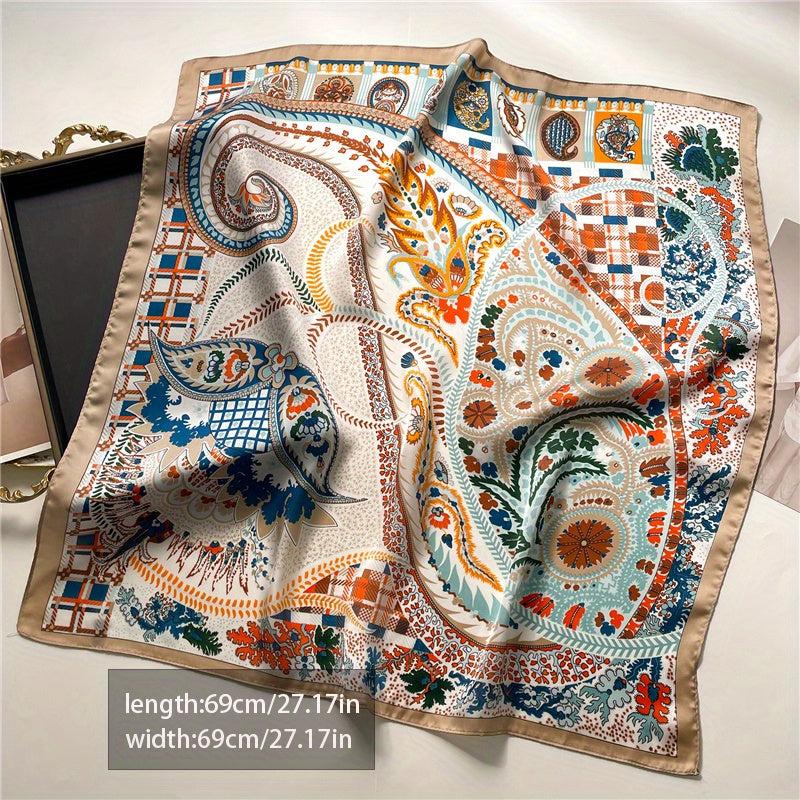 Boho Floral Print Bandana Vintage Silk Square Scarf