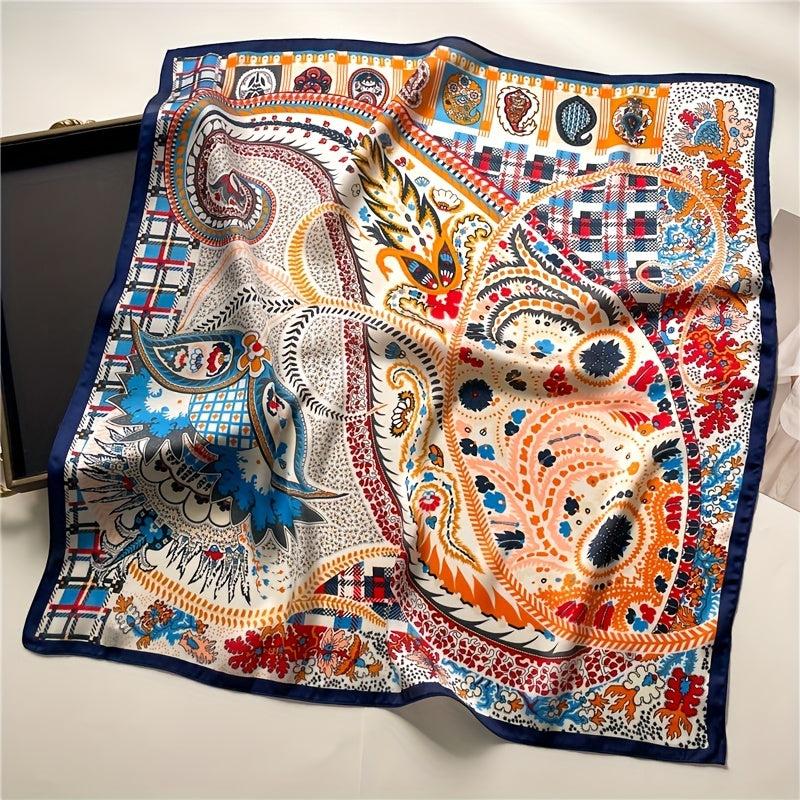 Boho Floral Print Bandana Vintage Silk Square Scarf
