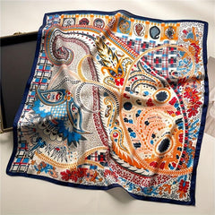 Boho Floral Print Bandana Vintage Silk Square Scarf