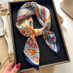 Boho Floral Print Bandana Vintage Silk Square Scarf