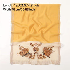 Vintage Flower Embroidery Scarf Silk Blend Shawl Head Wrap