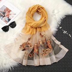 Vintage Flower Embroidery Scarf Silk Blend Shawl Head Wrap