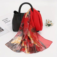 Lotus Print Georgette Scarf Vintage Classic Shawl Windproof Head Wrap