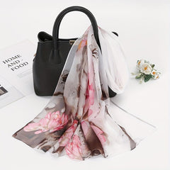 Lotus Print Georgette Scarf Vintage Classic Shawl Windproof Head Wrap