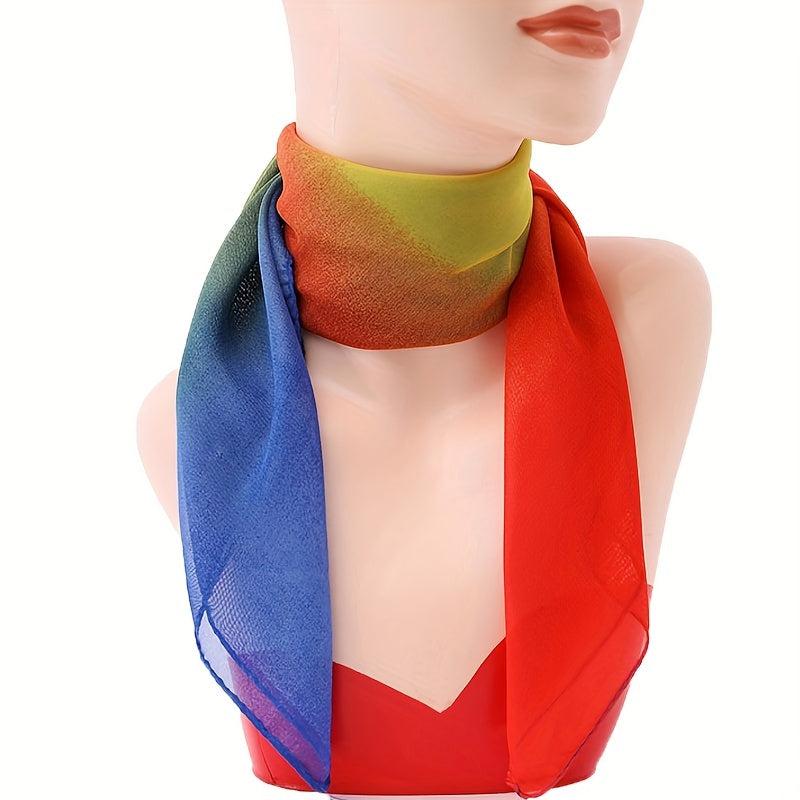 Rainbow Gradient Chiffon Scarf Square Scarf Bandana For Women