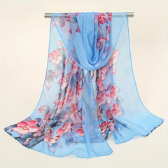 Breathable Chiffon Scarf Soft Print Sunscreen Shawl Long Silky Wrap