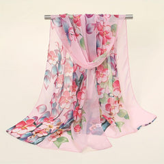 Breathable Chiffon Scarf Soft Print Sunscreen Shawl Long Silky Wrap