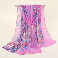 Breathable Chiffon Scarf Soft Print Sunscreen Shawl Long Silky Wrap