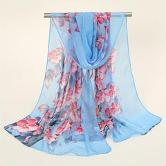 Breathable Chiffon Scarf Soft Print Sunscreen Shawl Long Silky Wrap