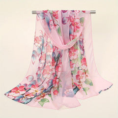 Breathable Chiffon Scarf Soft Print Sunscreen Shawl Long Silky Wrap