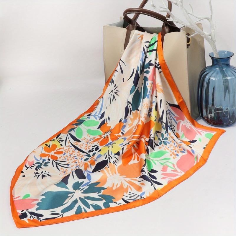 Flower Print Silk Shawl Bandana Head Wrap Neckerchief