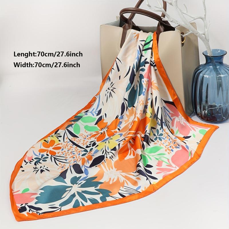Flower Print Silk Shawl Bandana Head Wrap Neckerchief