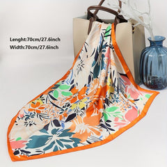 Flower Print Silk Shawl Bandana Head Wrap Neckerchief