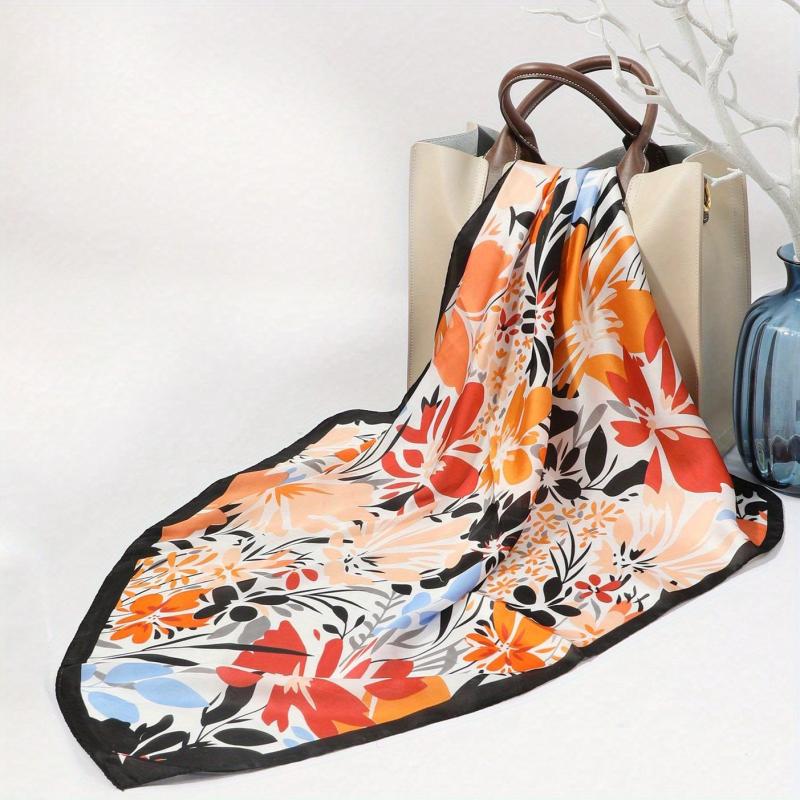 Flower Print Silk Shawl Bandana Head Wrap Neckerchief