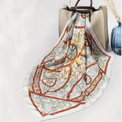 Flower Print Silk Shawl Bandana Head Wrap Neckerchief