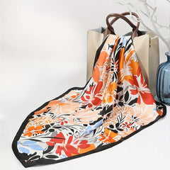 Flower Print Silk Shawl Bandana Head Wrap Neckerchief