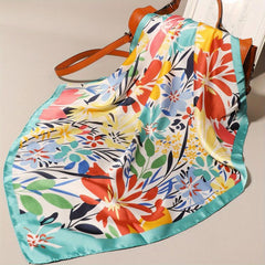 Flower Print Silk Shawl Bandana Head Wrap Neckerchief