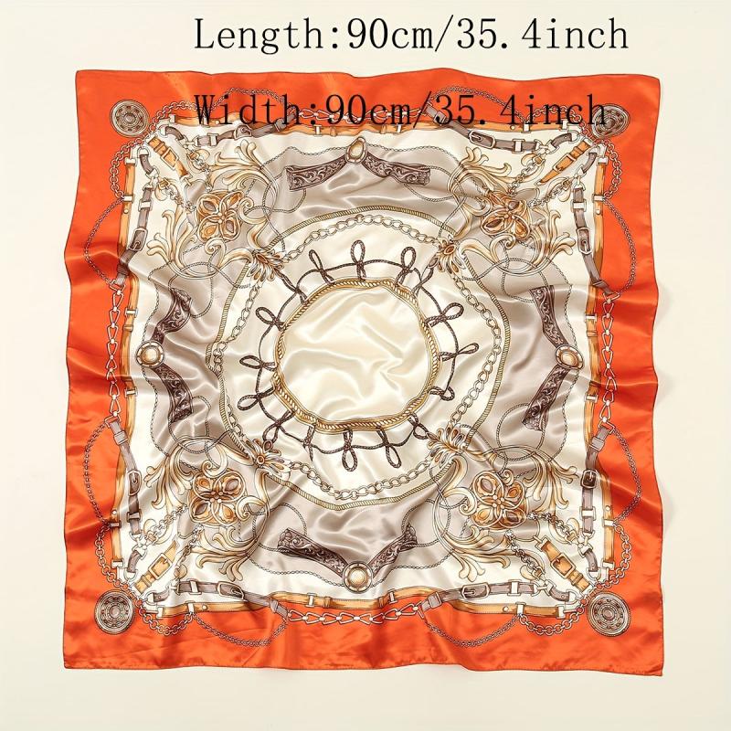 Chain Print Satin Bandana Square Scarf Women Casual Head Wrap
