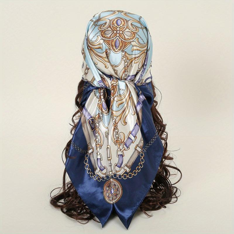 Chain Print Satin Bandana Square Scarf Women Casual Head Wrap
