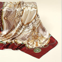 Chain Print Satin Bandana Square Scarf Women Casual Head Wrap