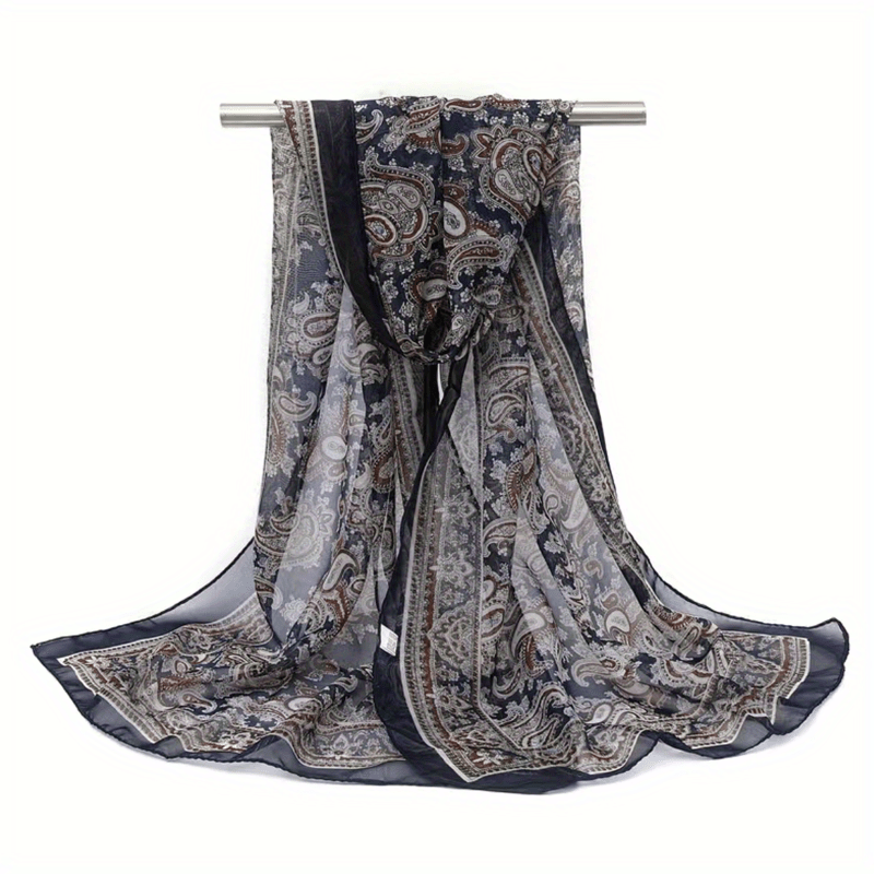Vintage Paisley Print Chiffon Scarf Thin Summer Shawl Silk Head Wrap